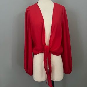 Red front tie blouse